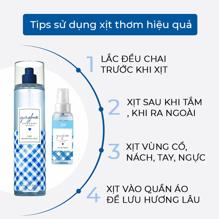Xịt thơm toàn thân mùi gingham body mist Bath & Body Works  236ml Siêu Thơm Cá Tính, Năng Động Hương Nước Hoa