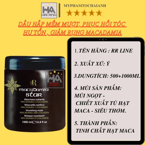 [Chính hãng] Dầu Hấp RRLINE MACADAMIA STAR Chăm Sóc, Phục Hồi, Tái Tạo Tóc Sau 1 Lần Gội