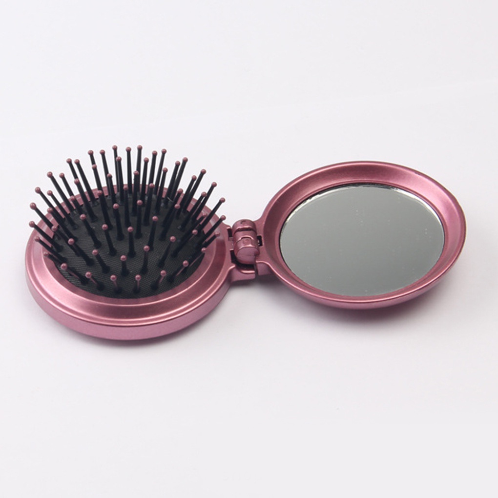 New Girls Travel Folding Hair Brush With Mirror Pocket Size Comb
