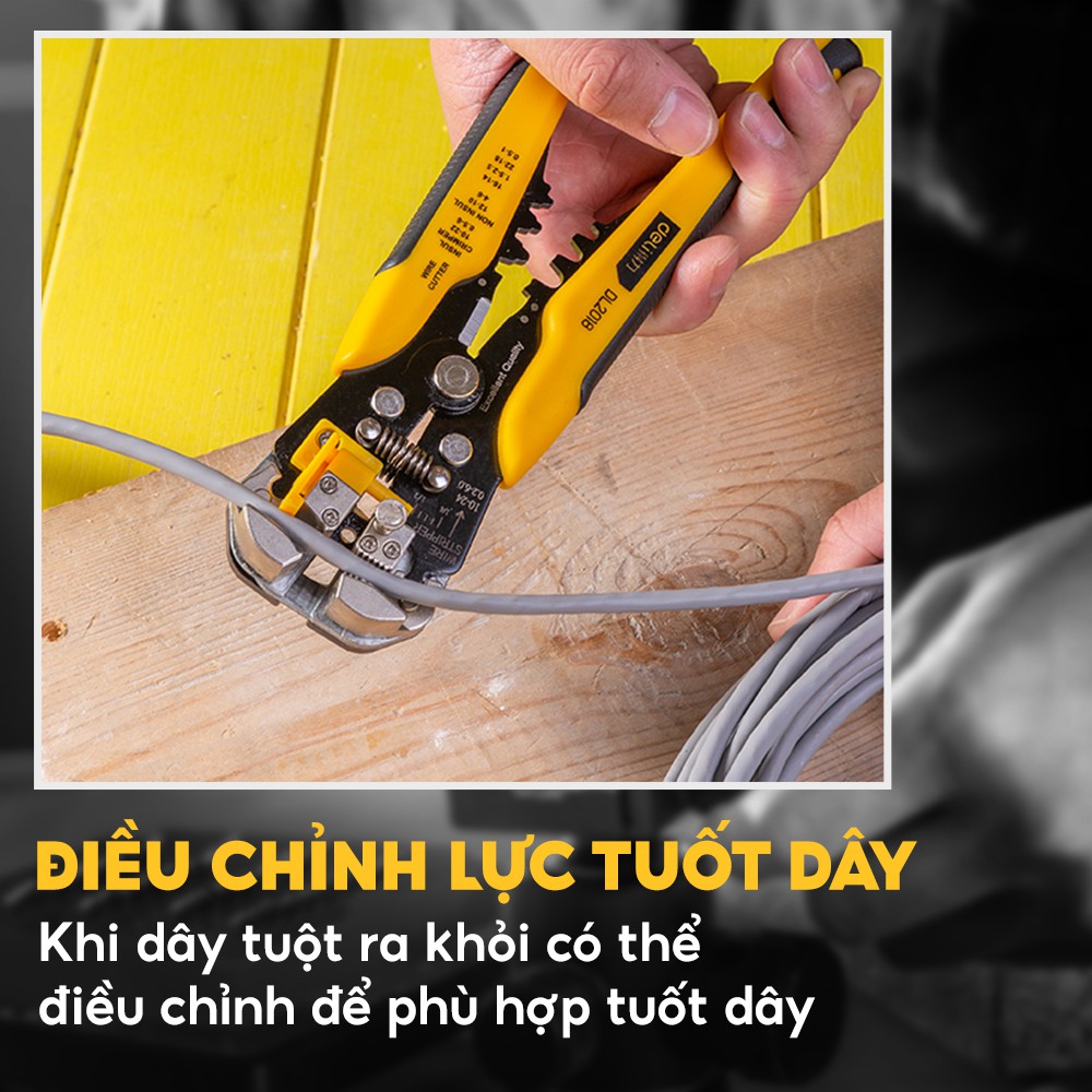 Kiềm tuốt dây điện, dây cáp, bấm cos đa năng làm từ hợp kim thép cán nhựa PVC  Deli DL2018 - Hành Chính Hãng Nhập Khẩu