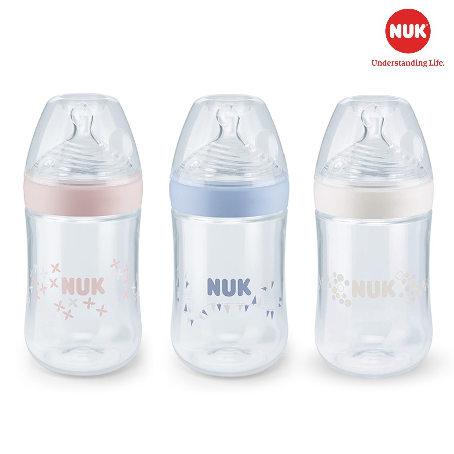 Bình sữa NUK Nature Sense nhựa PP cao cấp chuẩn EU núm ti silicone chỉnh nha 260ml S1-M