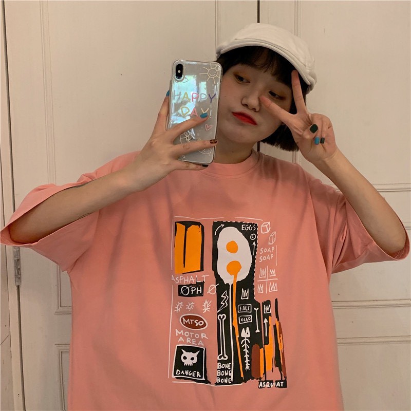 Áo Thun In Xương Cá 2 Màu Xám, Hồng - Áo thun tay lỡ form rộng Unisex 38-65kg Nam Nữ  [VIDEO+ẢNH THẬT]