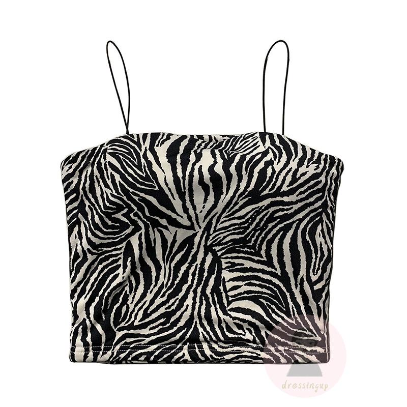 Áo Hai Dây Dệt Kim Cổ Vuông In Họa Tiết Ngựa Vằn Sành Điệu Cho Nữ