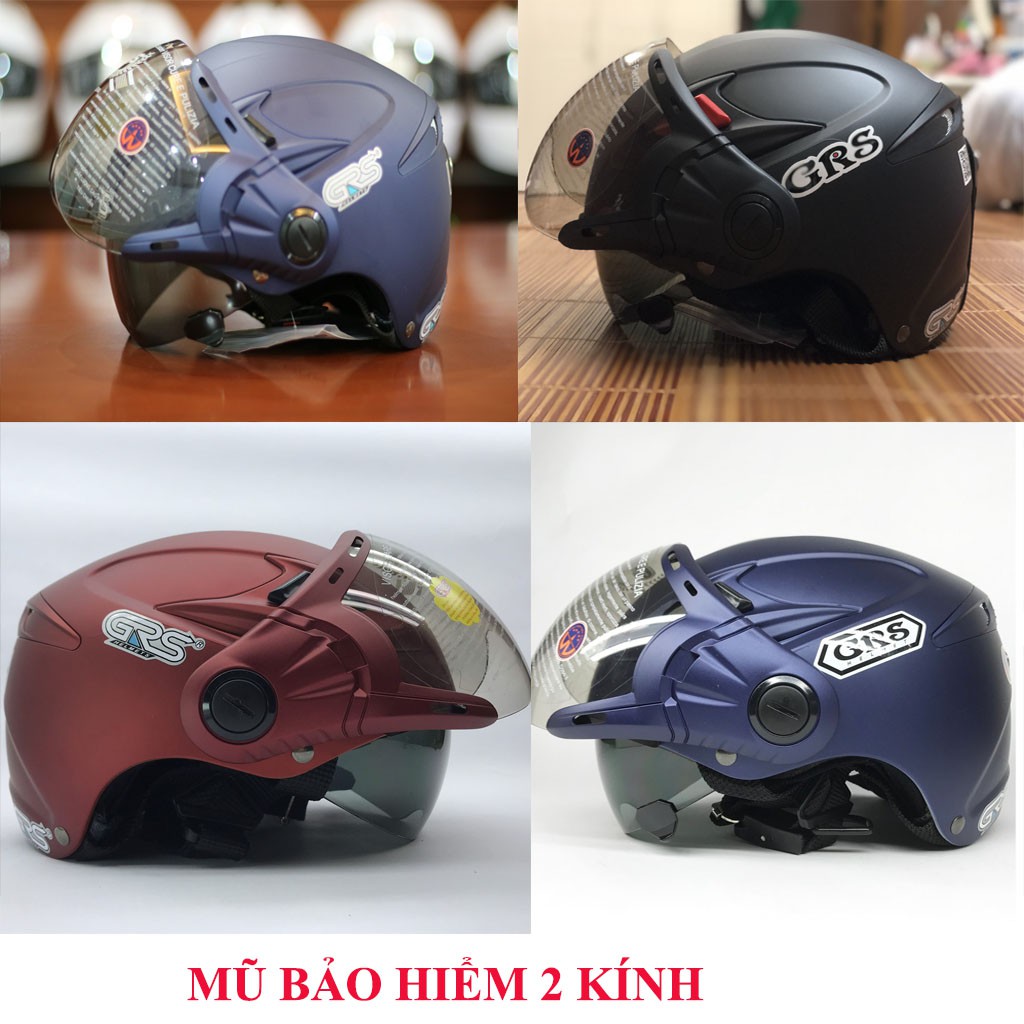 Mũ bảo hiểm nửa đầu GRS A966K 2 kính tháo lót, chống tia uv, chống lóa [ Chính Hãng ]