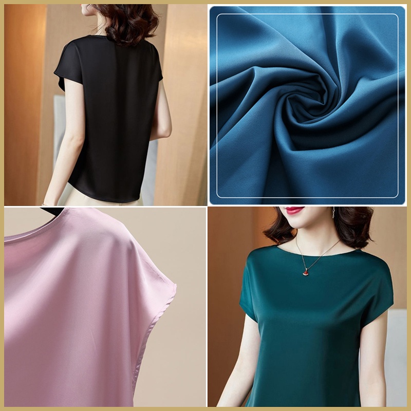 Áo Sơ Mi Tay Ngắn Cổ Tròn Bằng Lụa Satin 6 Màu Thời Trang Mùa Hè Cho Nữ