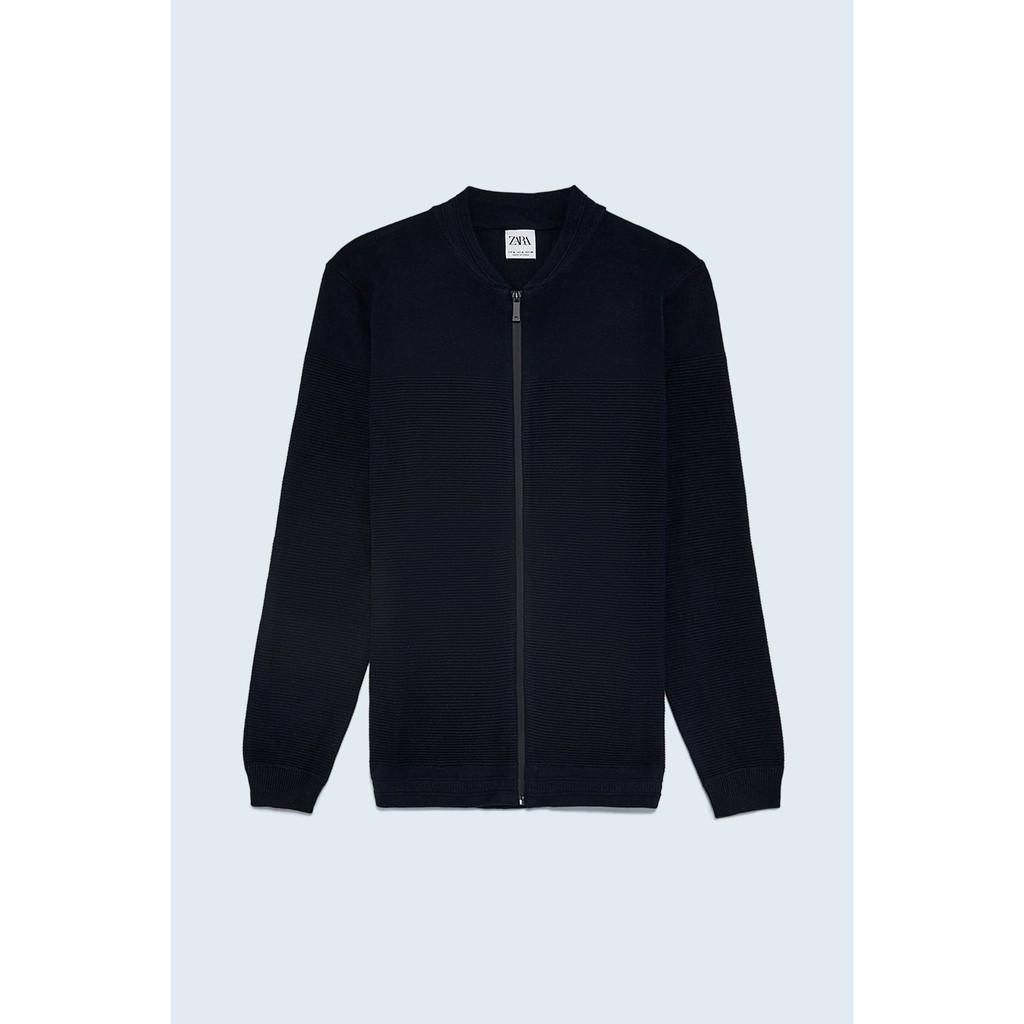 Áo Khoác Nam Zara Zip Up Textured Cardigan Navy Blue