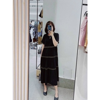 Váy bầu , đầm bầu babydoll 3 tầng viền xích chất trượt Hàn không nhăn
