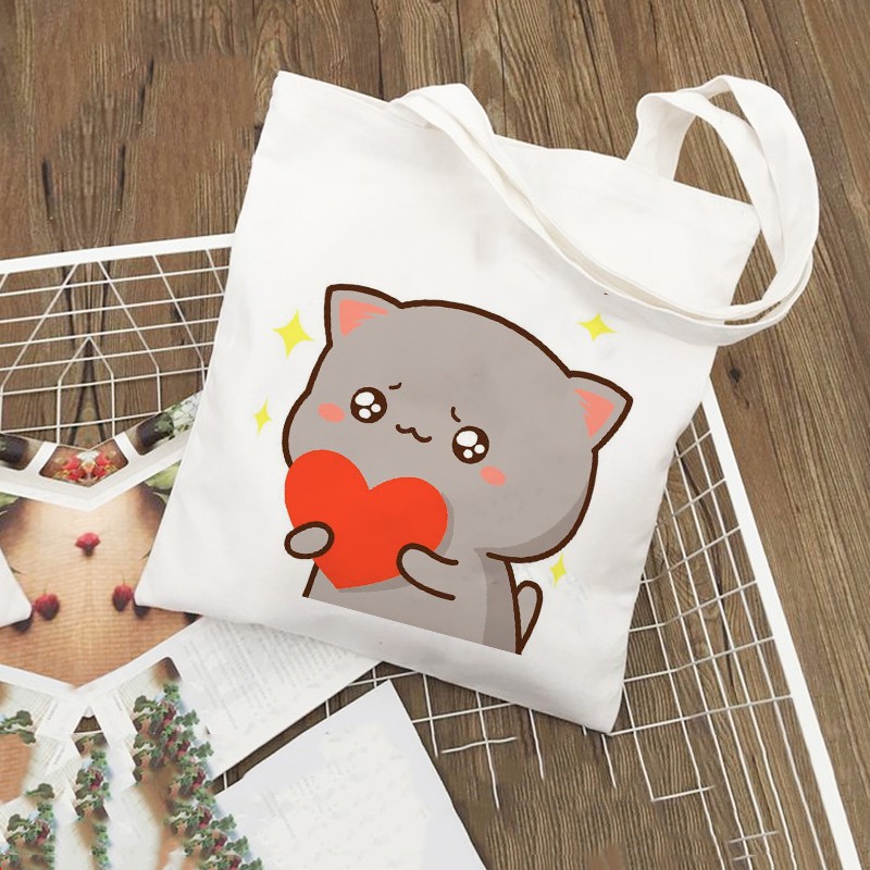 Túi Tote Vải Canvas Hình Cặp Đôi Mèo WICO Dễ Thương