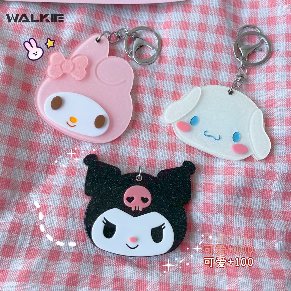 SANRIO Móc Khóa Có Gương Trang Điểm Kiểu Dáng Hoạt Hình Dễ Thương Nhỏ Gọn