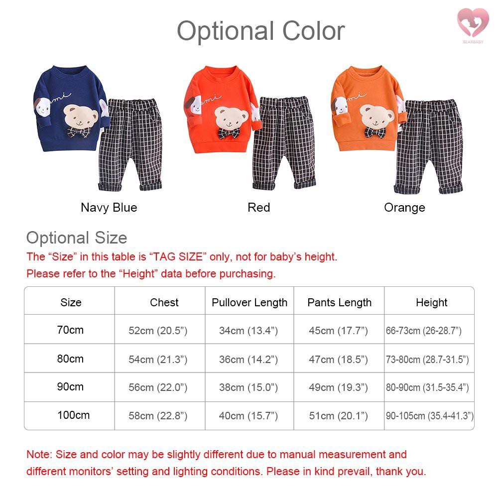 YueYueMao Baby Boy Long Sleeves Suit for Autumn Printed Bear Clothes and Long Plaid Trousers Daily Wear Clothing for Baby Boys Toddlers Kids 1 to 3