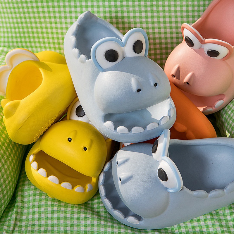 Dép EVA Đế Dày Chống Trượt Họa Tiết Khủng Long Hoạt Hình Màu Trơn Thời Trang Mùa Hè 2022 Cho Bé