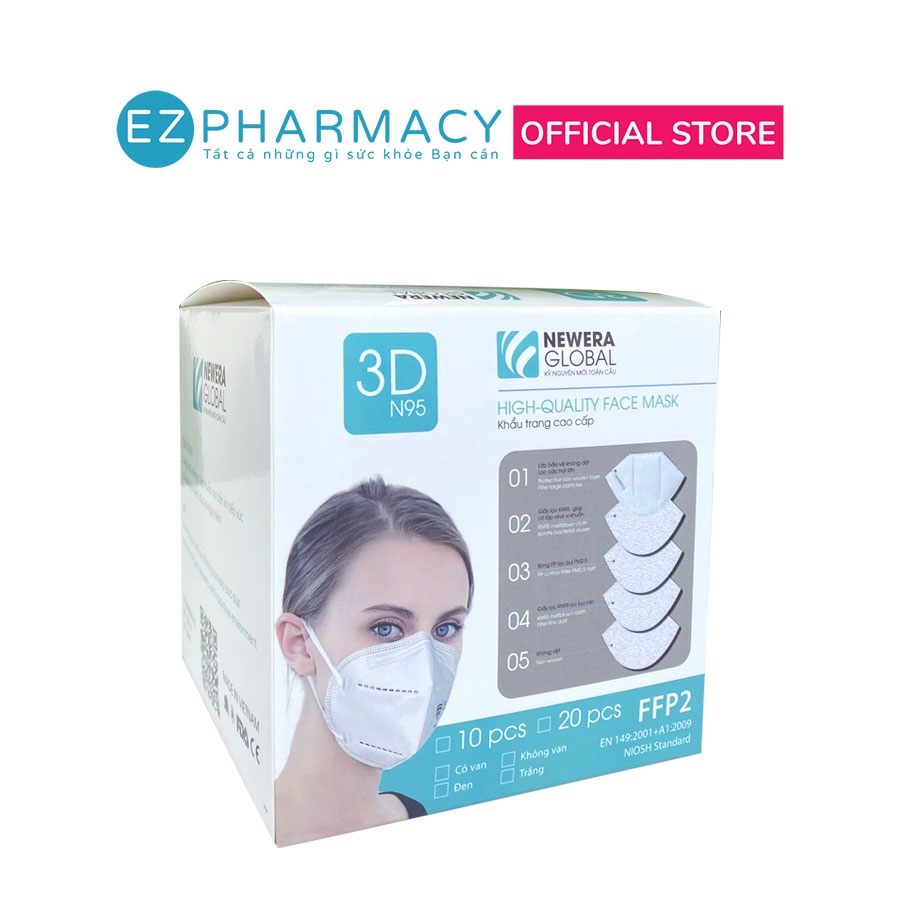 Khẩu trang y tế cao cấp N95 - Chính Hãng NEWERA GLOBAL 5 LỚP - Loại Có Van