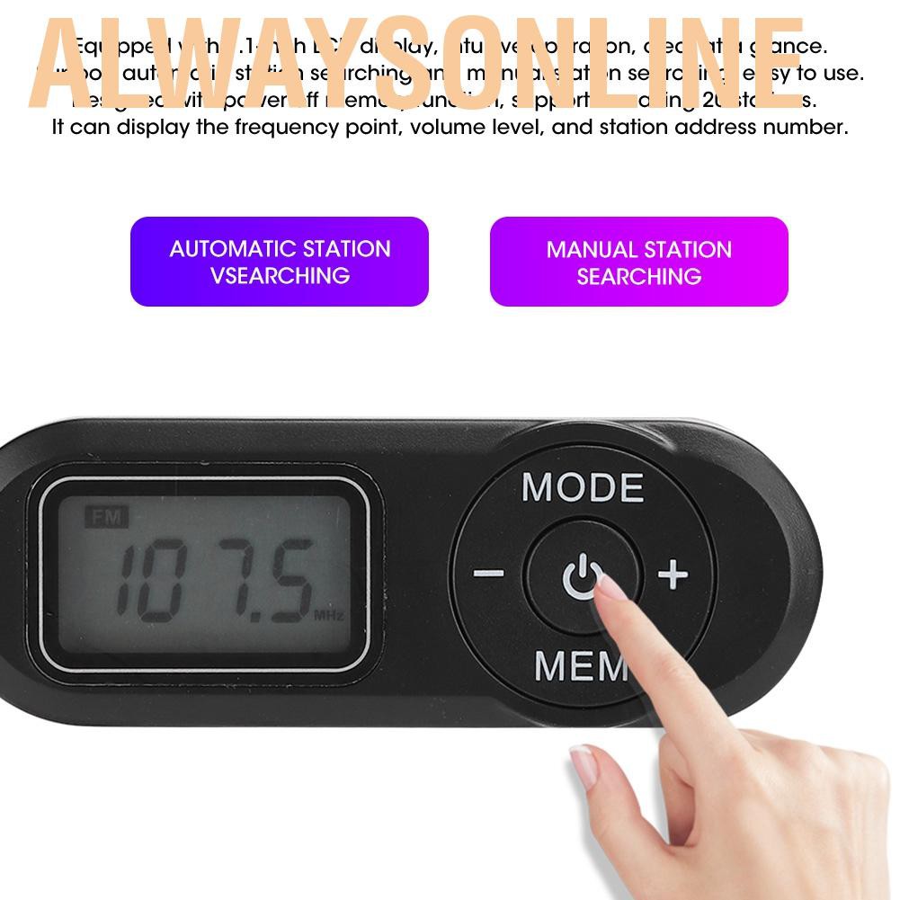 Radio FM mini màn hình LCD 1.1 inch có tai nghe tiện dụng