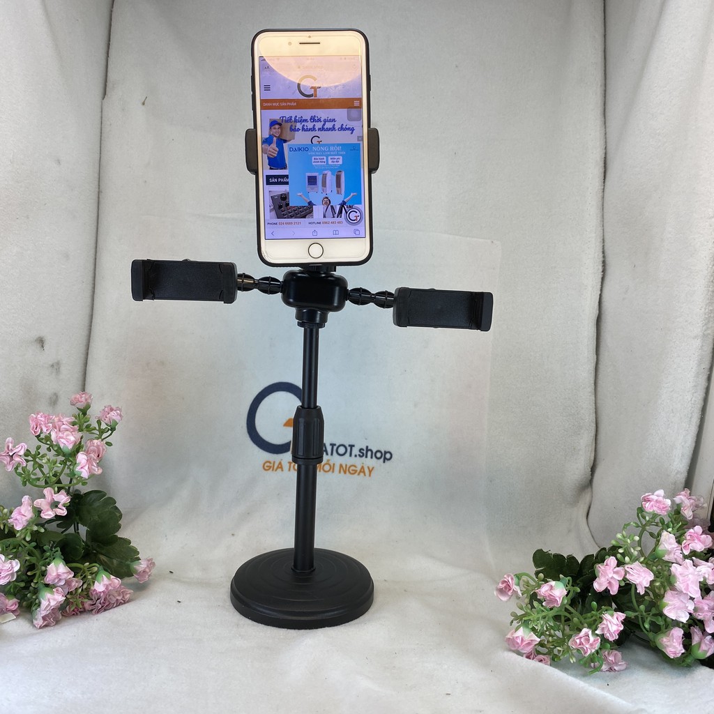 Giá kẹp đỡ điện thoại livestream cùng lúc 2 điện thoại, cùng lúc 3 điện thoại