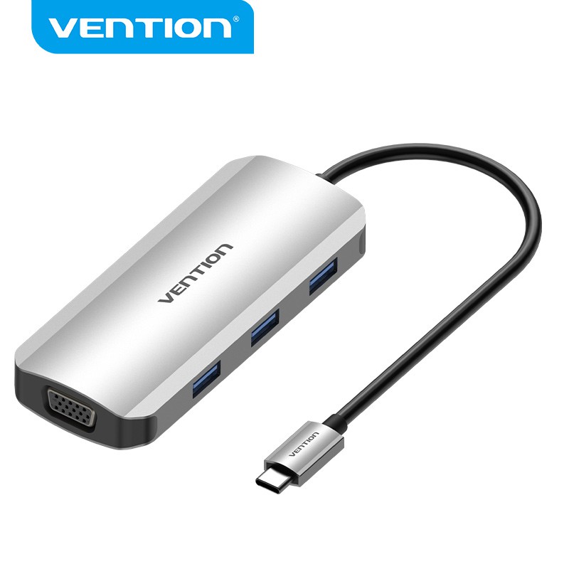 Hub USB Vention chuyển đổi cổng Type C sang HDMI/USB 3.0/VGA/PD 6 trong 1 cho Laptop/máy tính