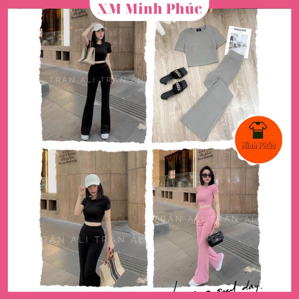 Set Bộ Nữ Sang Chảnh Áo Croptop Phối Quần Ống Loe Phong Cách Hiện Đại Kèm Ảnh Thật Thời Trang Nữ Minh Phúc