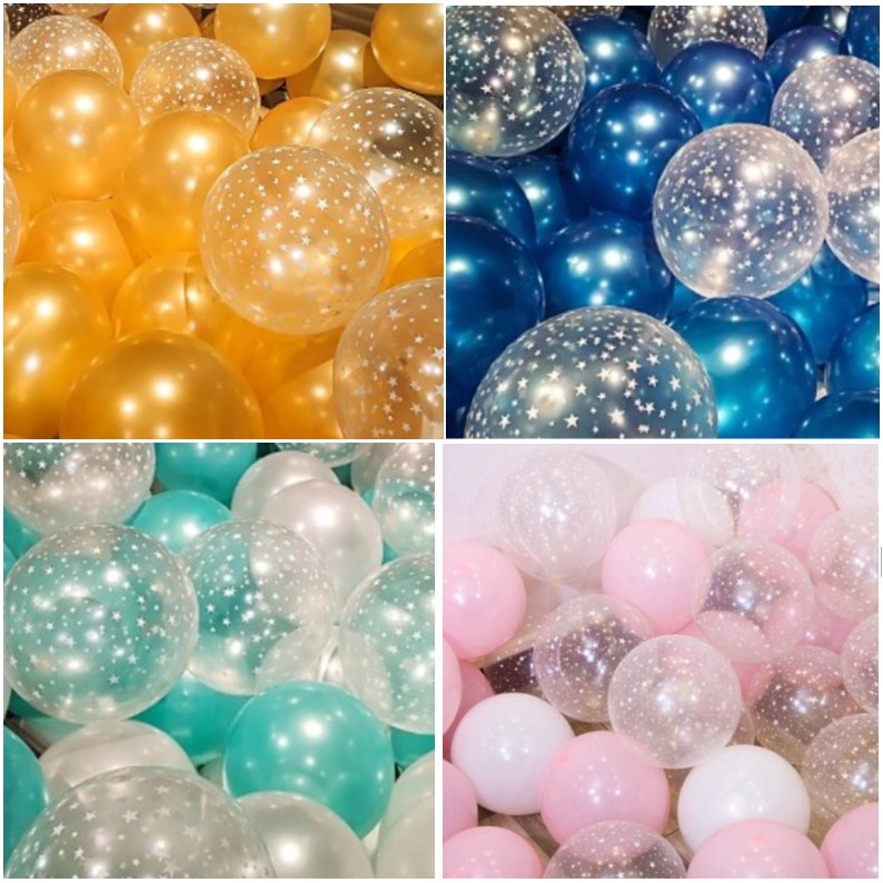 Set Bong Bóng Trong Suốt In Sao Và Bong Bóng Nhũ Trang Trí Sinh Nhật Happy Birthday Phụ kiện trang trí sinh nhật