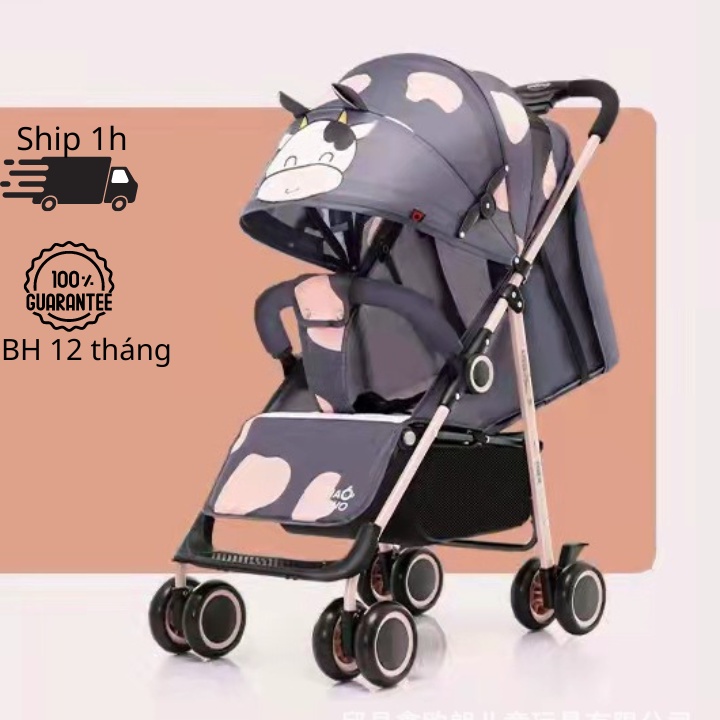 Xe đẩy du lịch gấp gọn siêu nhẹ cho bé, Xe đẩy sơ sinh thiết kế bò sữa đáng yêu-My.Baby Offcial
