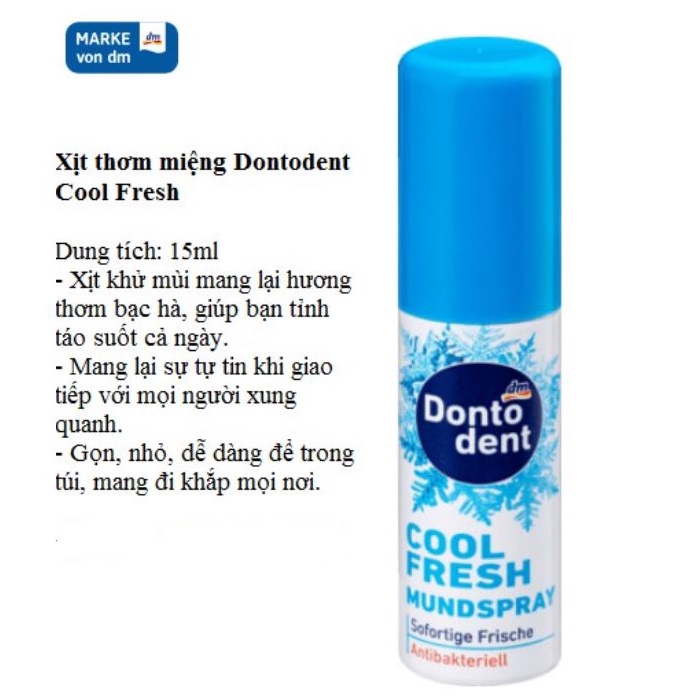 Xịt Dontodent thơm miệng kháng khuẩn lọ 15ml - Hàng nội địa Đức