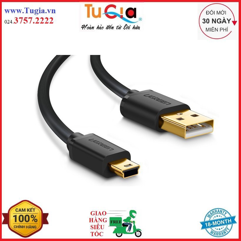 Dây USB 2.0 sang Mini USB mạ vàng UGREEN US132 - Hàng chính hãng (Xem 4 đánh giá)