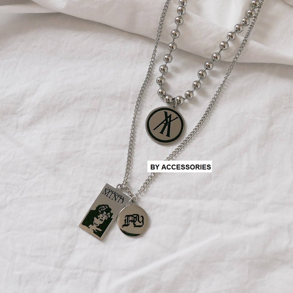 Dây chuyền titan unisex xích phối mặt khắc cực chất không gỉ UN190402