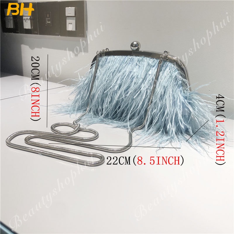 Túi Đeo Chéo Lông Đà Điểu Đính Ngọc Trai Thời Trang Cho Nữ