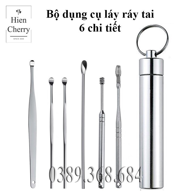 Bộ dụng cụ lấy ráy tai 6 chi tiết kèm hộp kim loại tiện lợi, an toàn, vệ sinh