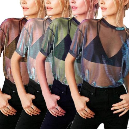 Áo lưới xuyên thấu màu nổi bật thời trang cho nữ
