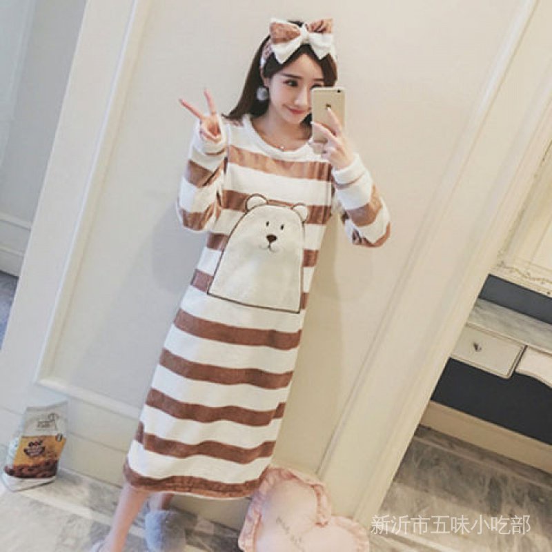 Đầm Ngủ Chất Nỉ Dày Dặn Thời Trang Thu Đông Dễ Thương Cho Nữ