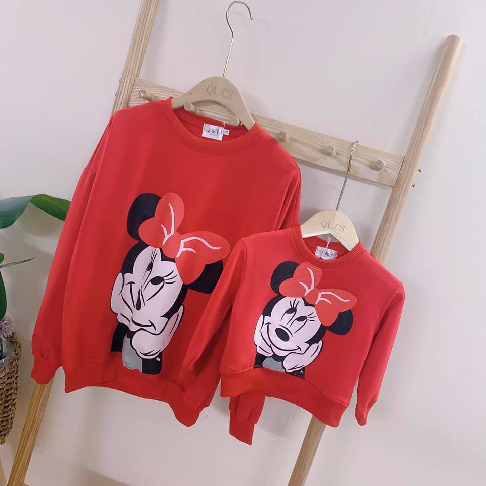 Áo nỉ nữ đôi mẹ và bé chất dày mịn không xù hình mickey siêu ấm JIMADO S722