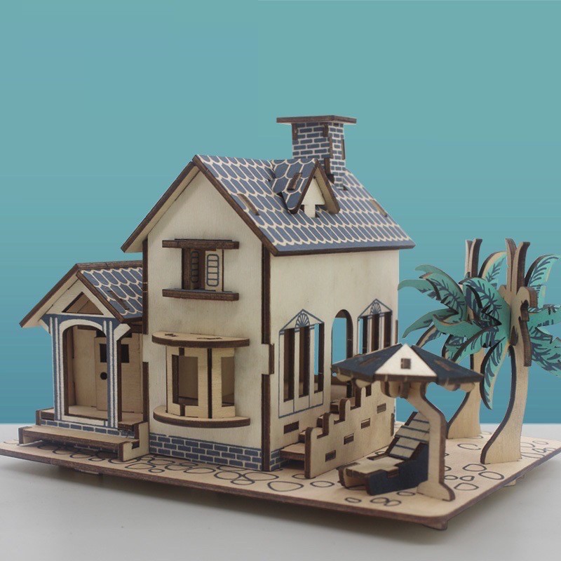 Mô hình lắp ghép nhà bằng gỗ 3d