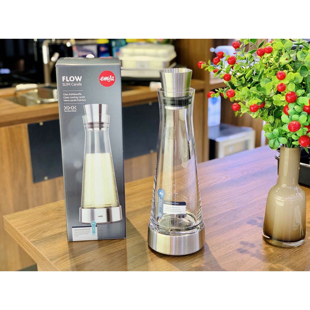Bình giữ lạnh Emsa Flow Slim 1L thủy tinh trong suốt [nhập Đức chính hãng]