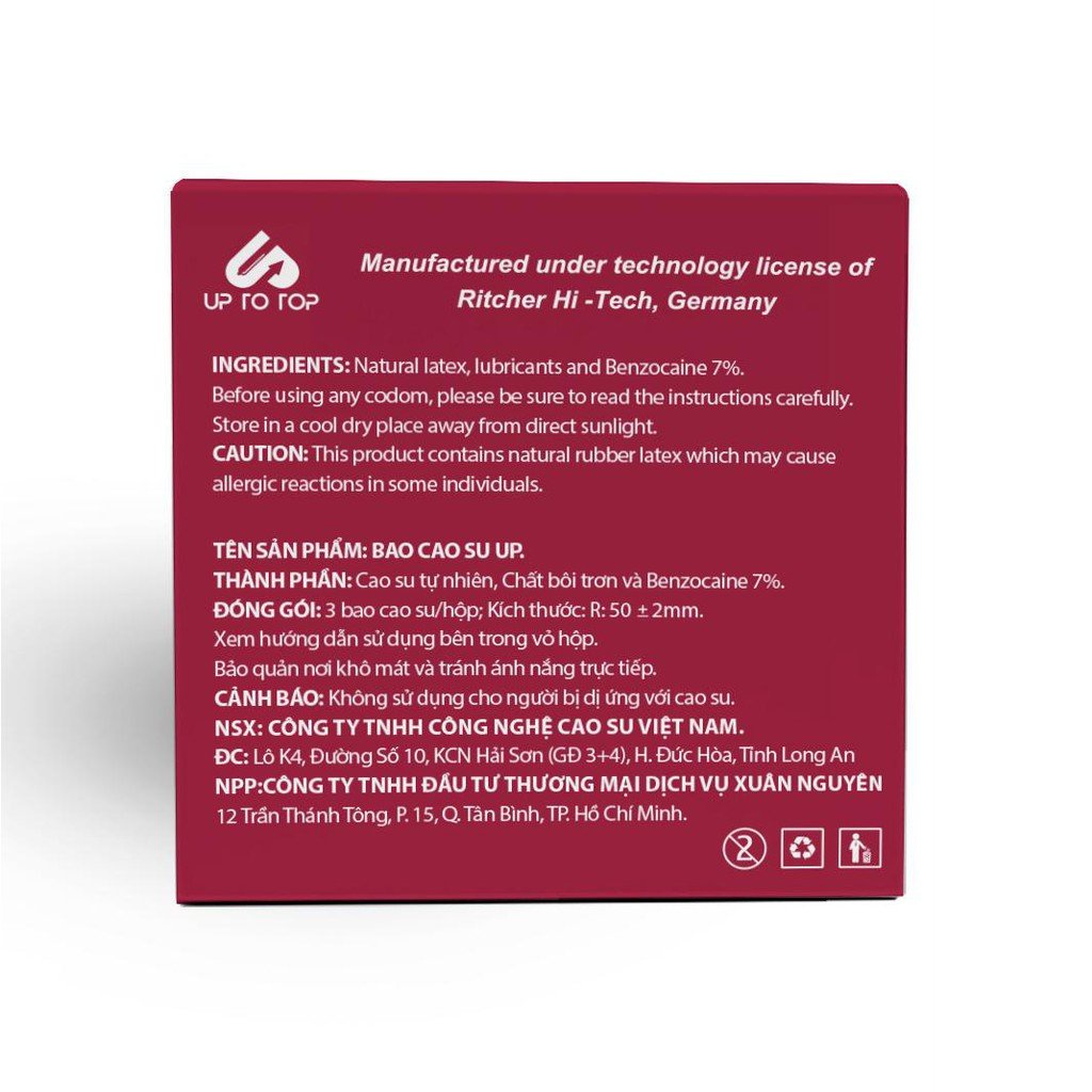 Bao sao su Up To Top size nhỏ 49mm kéo dài thời gian bi chấm gân chìm Tâm Thiện Chí