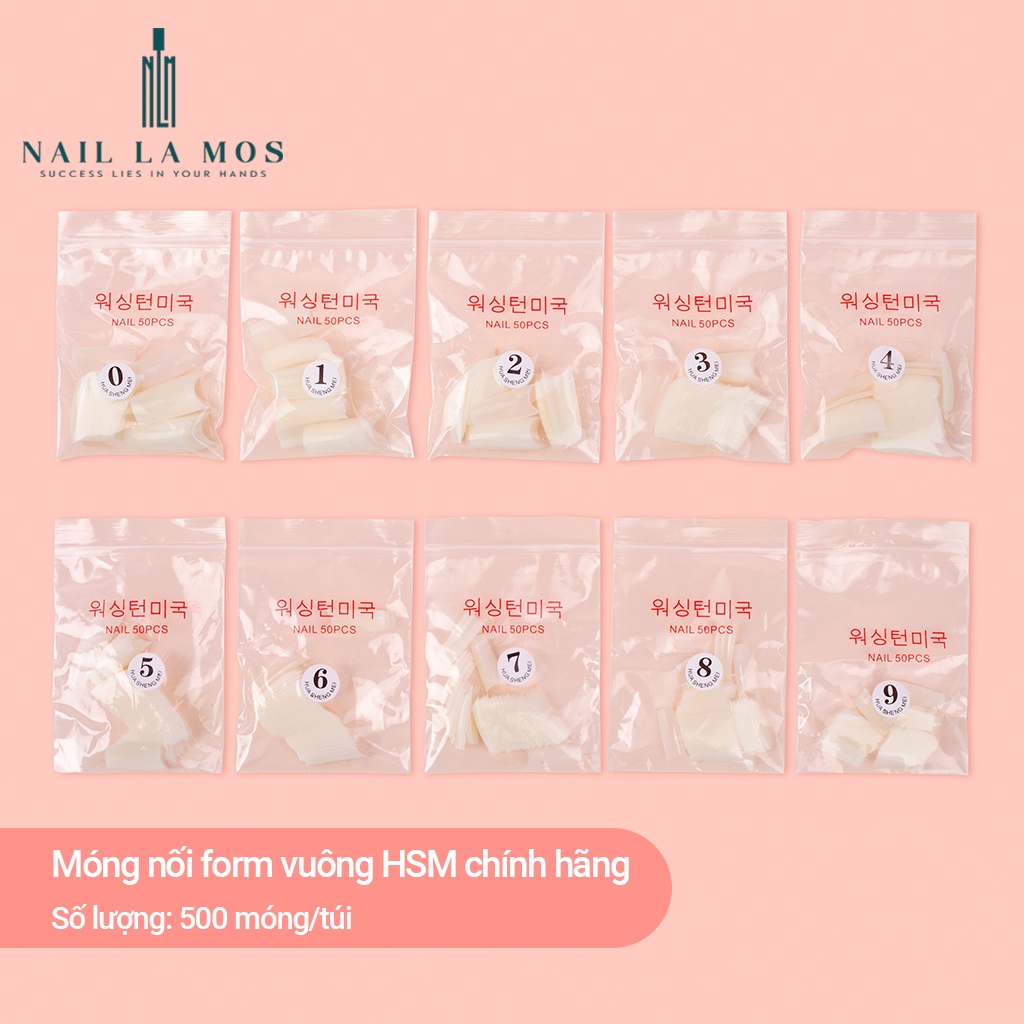 Móng nối HSM chính hãng phom vuông - Túi 500 móng nhựa dẻo đủ size