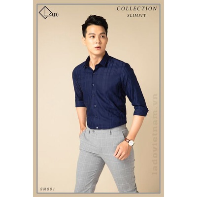 Áo sơ mi bamboo hoạ tiết Sọc Caro dài tay co giãn nhẹ LADO 991