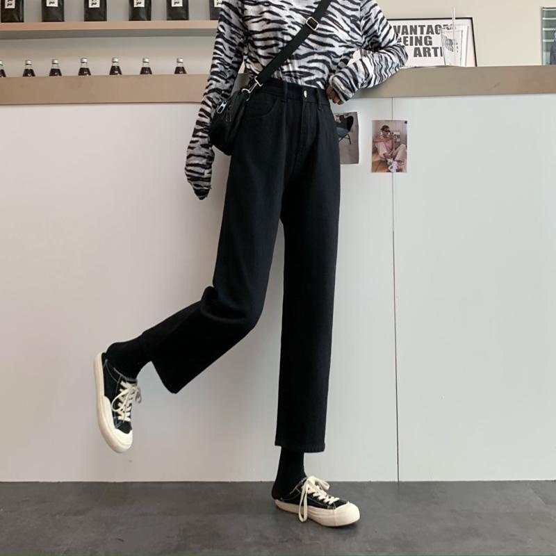 NZN Quần Denim Lưng Cao Ống Rộng Phong Cách Retro Hàn Quốc