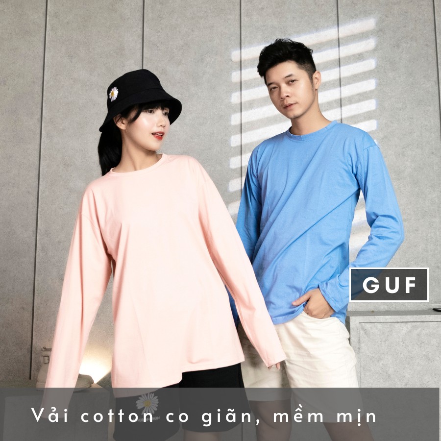 Áo Thun Tay Dài Nam Nữ Form Rộng Cổ Tròn Đủ Màu Đen Trắng Basic Chất Phông Cao Cấp Unisex Thương Hiệu GUF