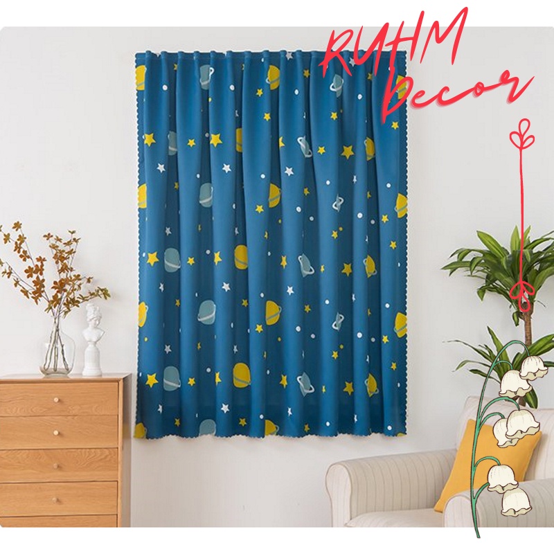 Rèm cửa dán tường chống nắng cực tốt vải dày cản sáng họa tiết sinh động dễ thương - Tặng dây buộc rèm & gai dán