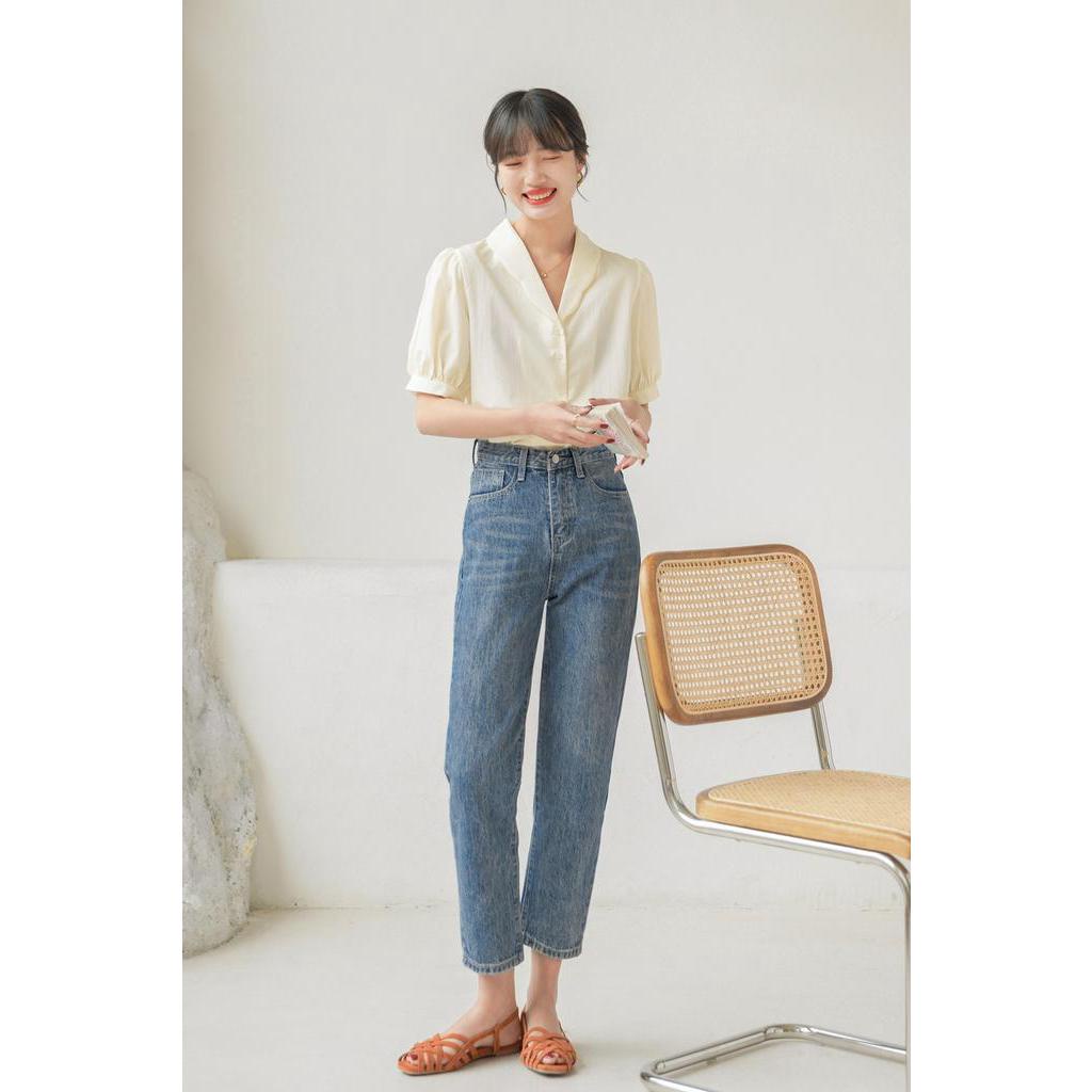 Áo Sơ Mi Cổ v Ngắn Tay Phong Cách Retro Thời Trang 61267