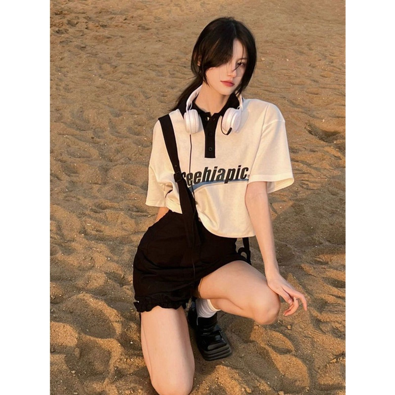 Áo polo Ngắn Tay Dáng Rộng Thời Trang Mùa Hè Phong Cách Âu Mỹ Dành Cho Nữ