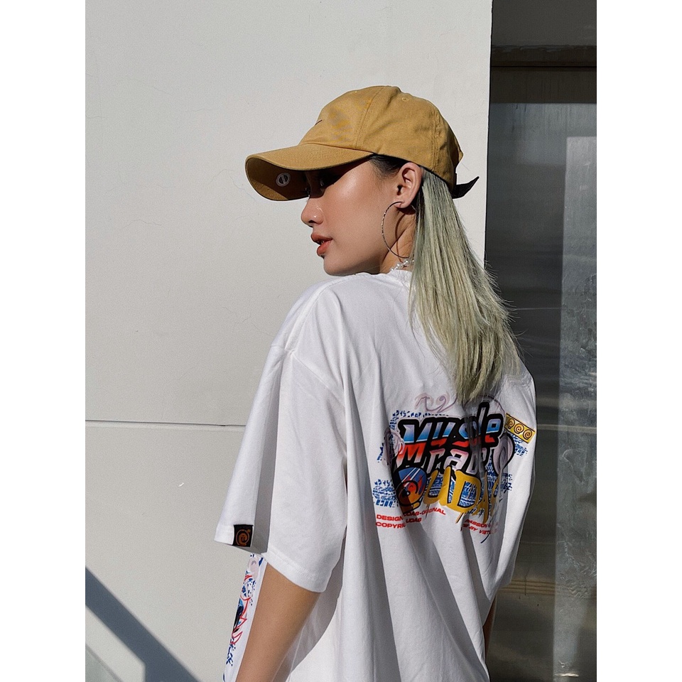 Áo thun tay lỡ UDAS phông Unisex nam nữ Cotton oversize form rộng MUSCLE RACE - Trắng | BigBuy360 - bigbuy360.vn