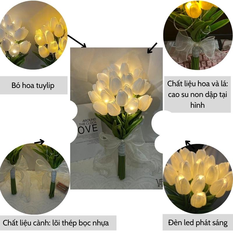 Bó 10 cành hoa tuylip đèn led phát sáng hoa lụa giả trang trí phòng Xiaomimi.vn D4.036.HO