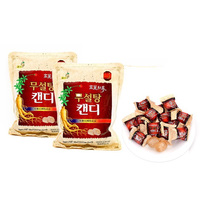 [Hàng mới về]  Kẹo sâm không đường Hàn Quốc 500g (túi vàng đỏ)