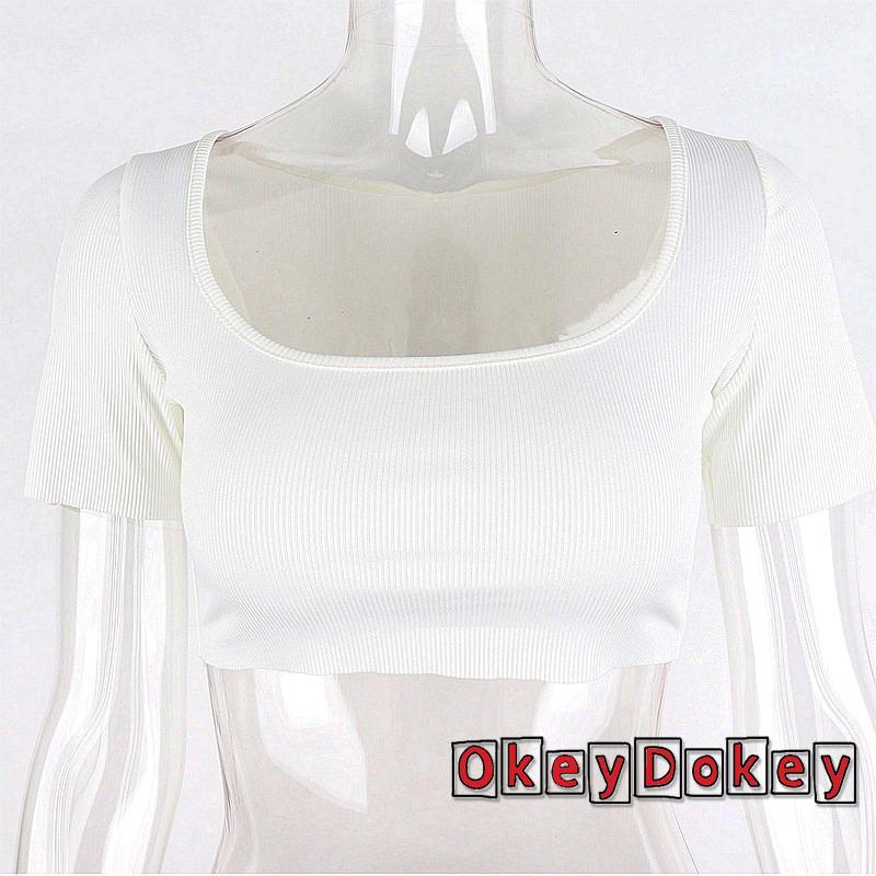 Áo Croptop Ngắn Tay Cổ Vuông Màu Trơn Thời Trang Cho Nữ