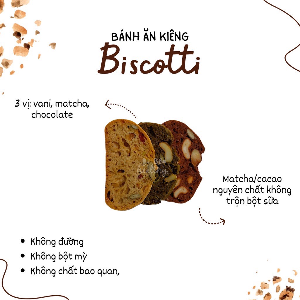 Bánh BISCOTTI Nguyên Cám Ăn Kiêng 3 Vị Không Đường, Bánh Ngũ Cốc Giảm Cân Lành Mạnh