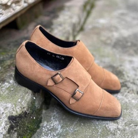 Giày lười nam da lộn cao cấp chất da bò thật đế gỗ phíp bảo hành 1 năm kiểu dáng Double Monkstrap - Mã T159