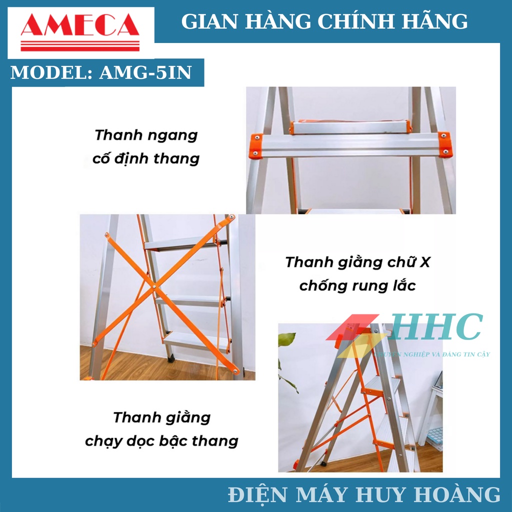 Thang nhôm, thang gấp gọn Nhật Bản 5 bậc AMECA-5IN