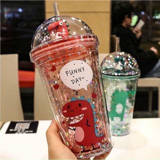 Ly giữ nhiệt Khủng long 3D kim tuyến nhiều màu sắc (kèm ống hút) 380ml dễ thương kute - LANA QUEEN | BigBuy360 - bigbuy360.vn