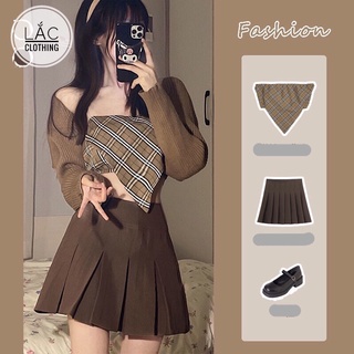 Set áo quây + váy ulzzang nâu s2