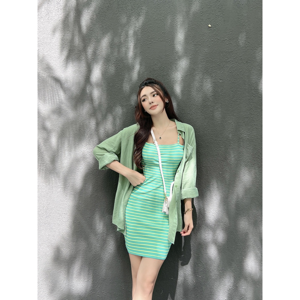 Set sơ mi khoác ngoài + Đầm body sọc 2 Dây DS36 Cin House